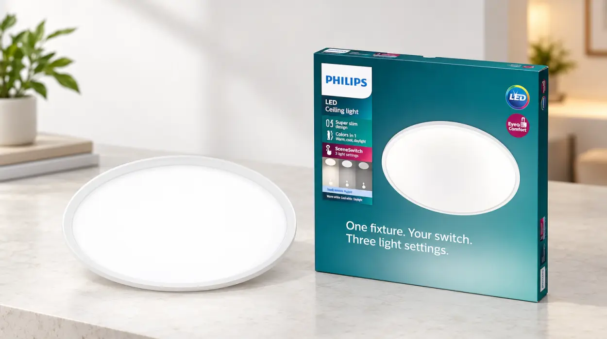 Plafón LED Philips Superslim de 15 W con tres niveles de luminosidad y alta durabilidad