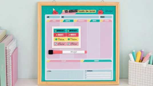 Planificador semanal magnético Mr. Wonderful para pared con pizarra blanca, rotulador e imanes