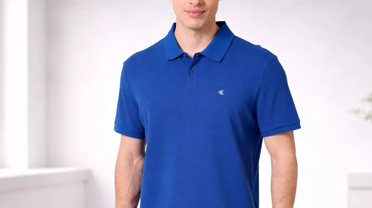 Polo de piqué Calvin Klein SS Monogram Chase Blue para hombre