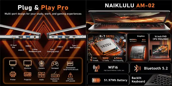 Portátil NAIKLULU Full HD de 16"