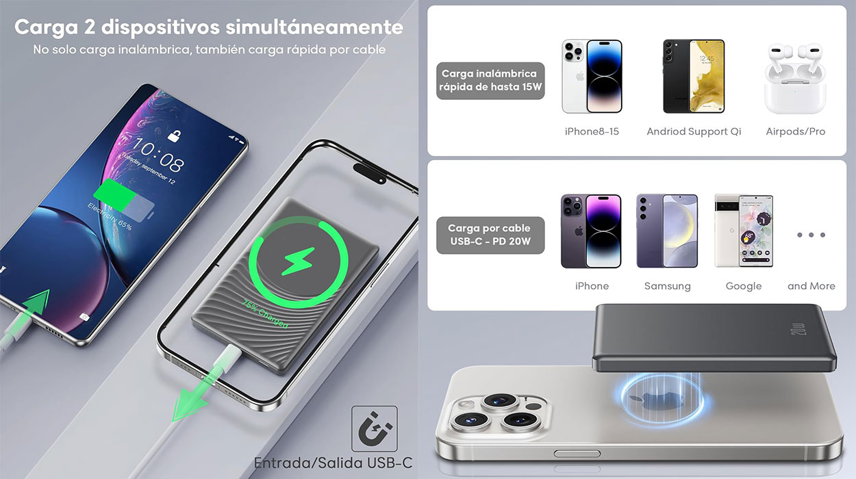 Power bank de 5.000 mAh y 20 W PD con carga inalámbrica Magsafe en oferta