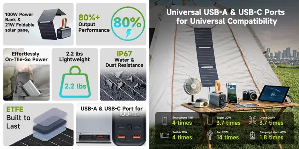 Powerbank ALLPOWERS de 24.000 mAh con paneles solares