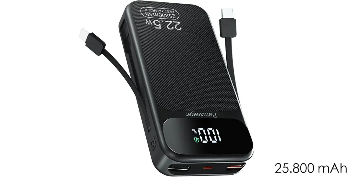 Chollo Batería portátil Pamxieger de 25.800 mAh con 5 salidas y pantalla por sólo 14,99€ (-25%)