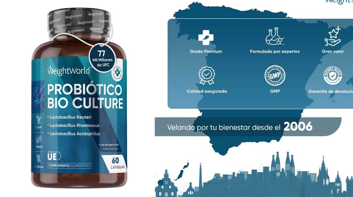 Suplemento de Probióticos y Prebióticos WeightWorld de 60 cápsulas