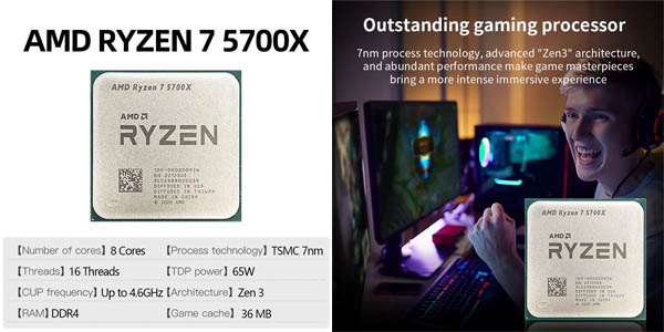 Procesador AMD Ryzen 7 5700X a 3.4GHz