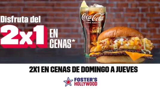 2x1 en cenas Foster's Hollywood de domingo a jueves