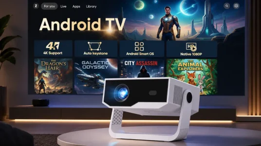 Proyector 4K portátil con Android TV, enfoque eléctrico y WiFi 6