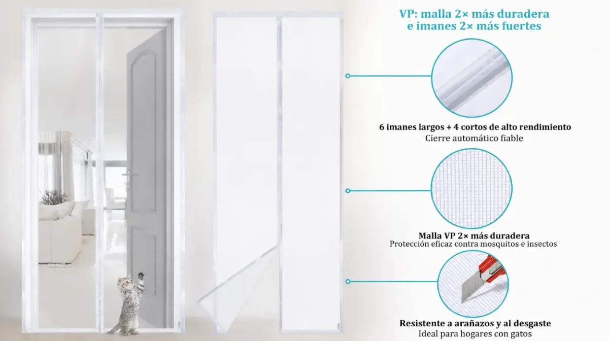 Puerta Magnética Apalus VP, antimosquitos y de alta resistencia, con cierre automático y medidas de 120x220 cm