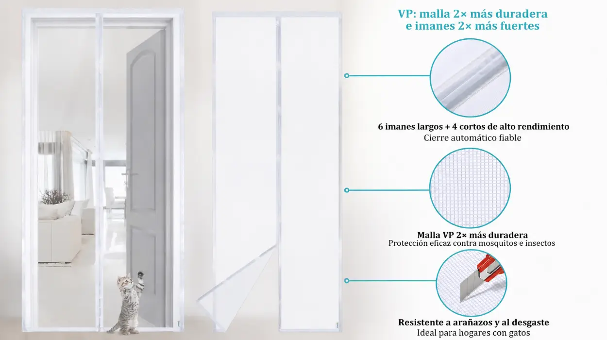 Puerta Magnética Apalus VP, antimosquitos y de alta resistencia, con cierre automático y medidas de 120x220 cm
