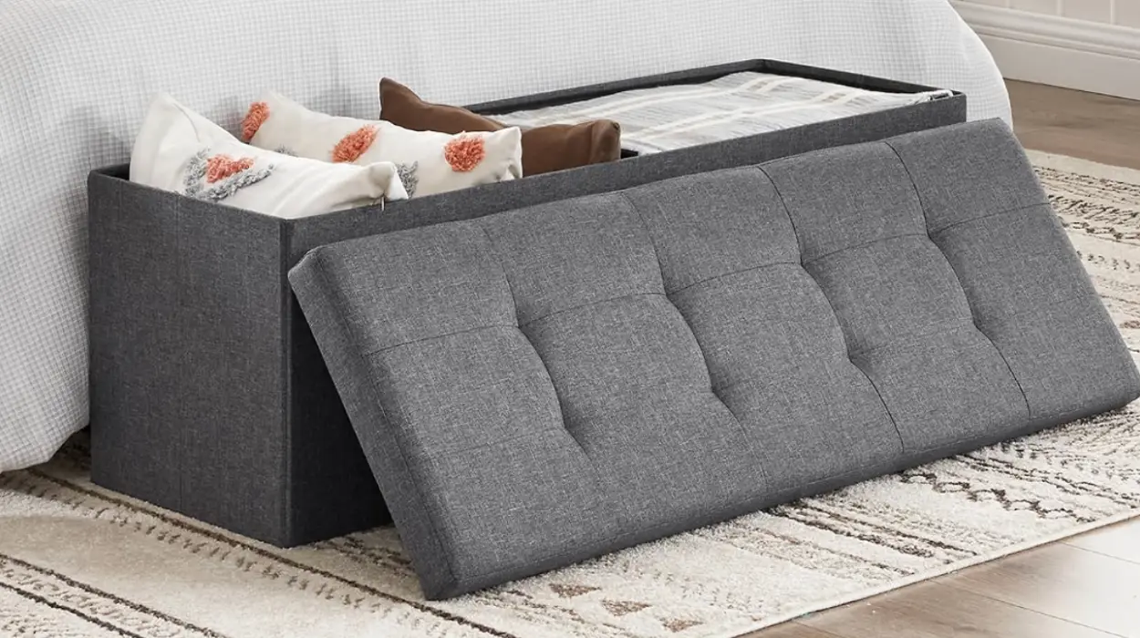 Banco Puff de almacenamiento Songmics Mazie plegable de 110 cm para guardar cosas y sentarse