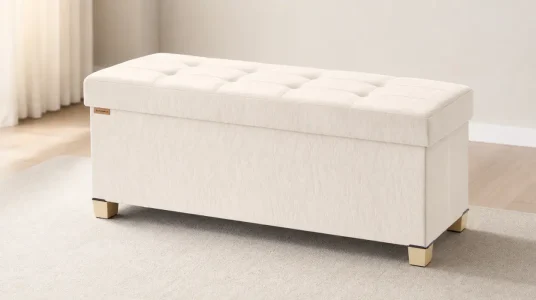 Puf baúl Songmics Minota LSF524WD01 con asiento acolchado y 112 l