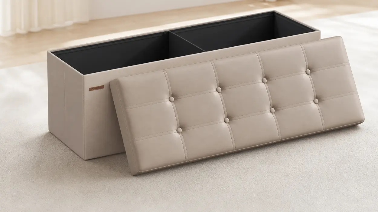 Banco Puff plegable de almacenamiento Songmics de 38 x 110 x 38 cm, ideal sala de estar o dormitorio