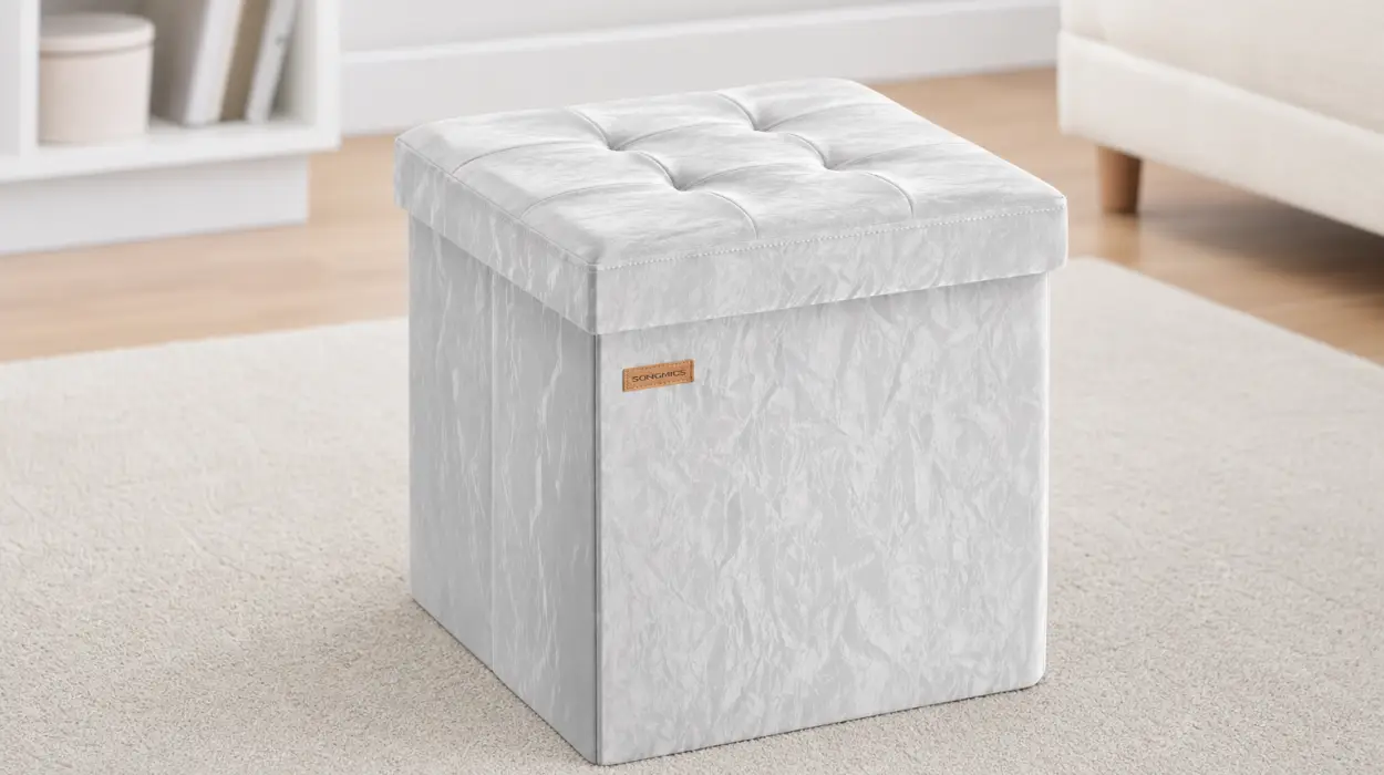 Puff de almacenaje Songmics plegable de 43 l con asiento