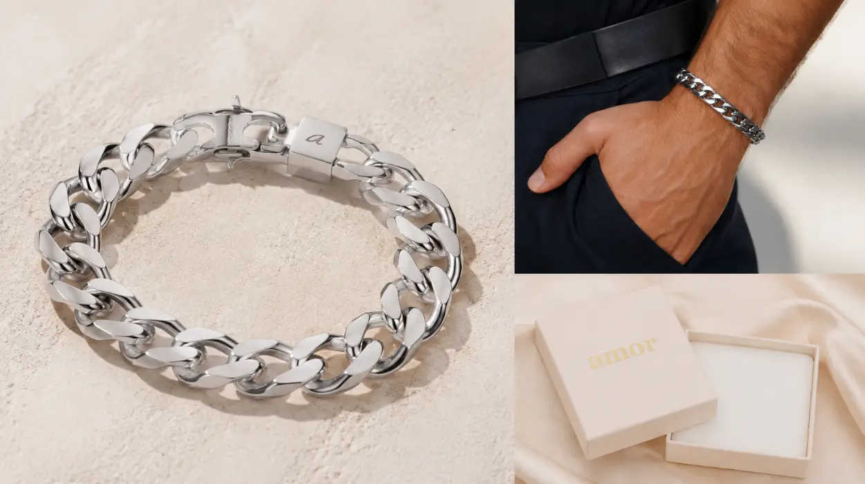 Pulsera Amor de eslabones en acero inoxidable para hombre