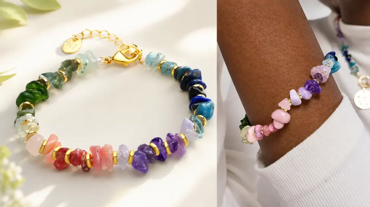 Elegancia boho con toque de oro: pulsera Luxenter Diri con fluoritas