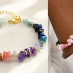 Pulsera de mujer Luxenter Diri en aleación de metal con fluorita y acabado en oro amarillo de 18k