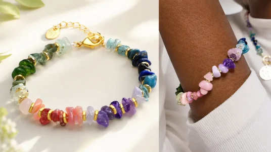 Pulsera de mujer Luxenter Diri en aleación de metal con fluorita y acabado en oro amarillo de 18k