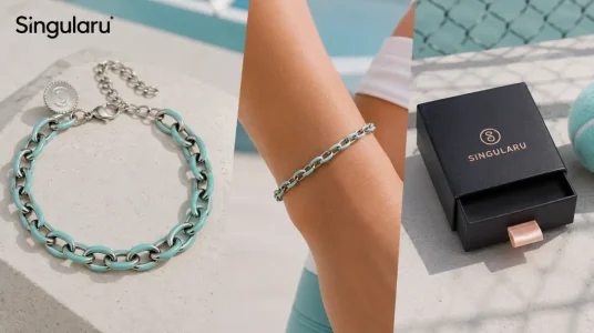 Pulsera de mujer SINGULARU Link Sky en acero inoxidable con color turquesa