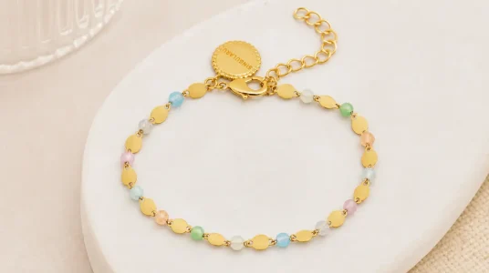 Pulsera Singularu Crystals Solar de acero con baño de oro de 18Kt y piedras naturales de colores
