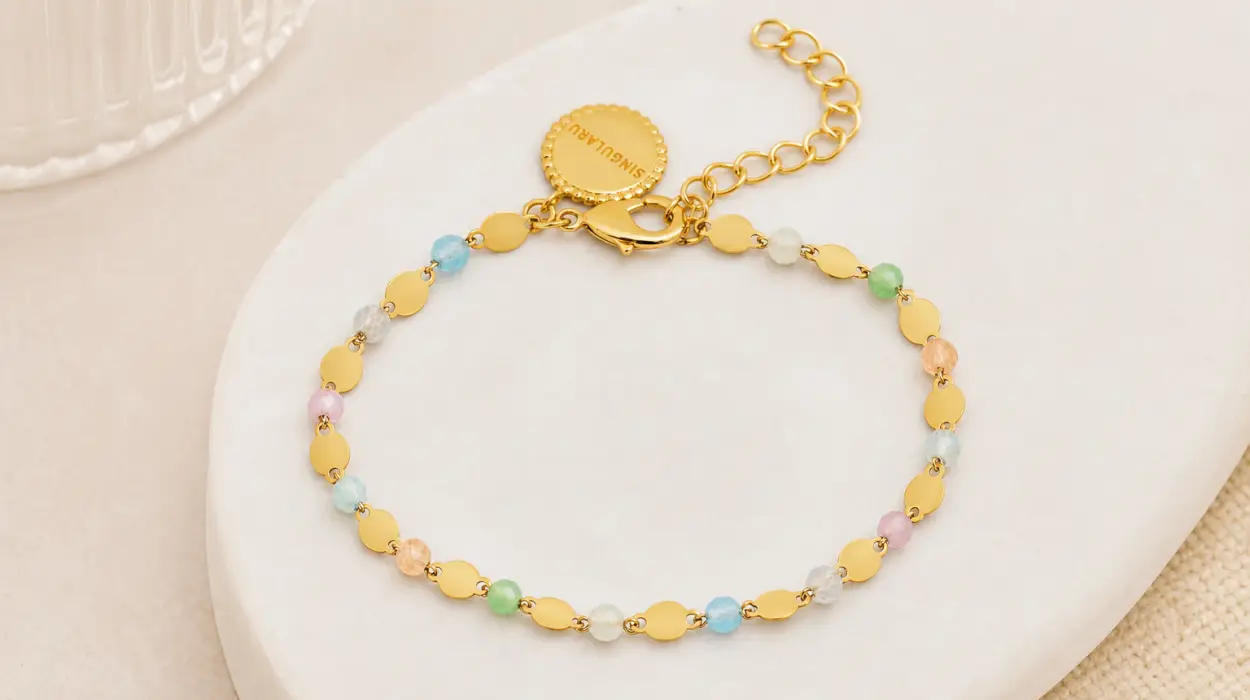 Pulsera Singularu Crystals Solar con baño de oro de 18Kt y piedras naturales
