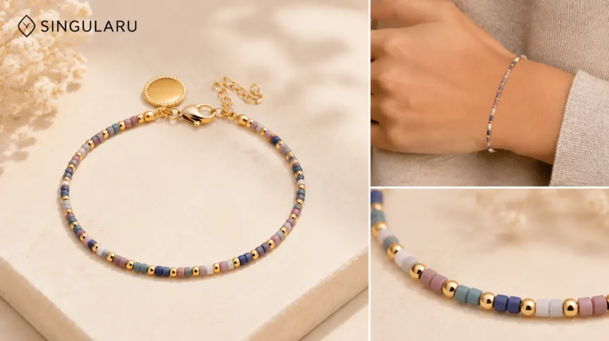 Pulsera Polar Colors de Singularu en acero y baño oro 18Kt con piedras de colores
