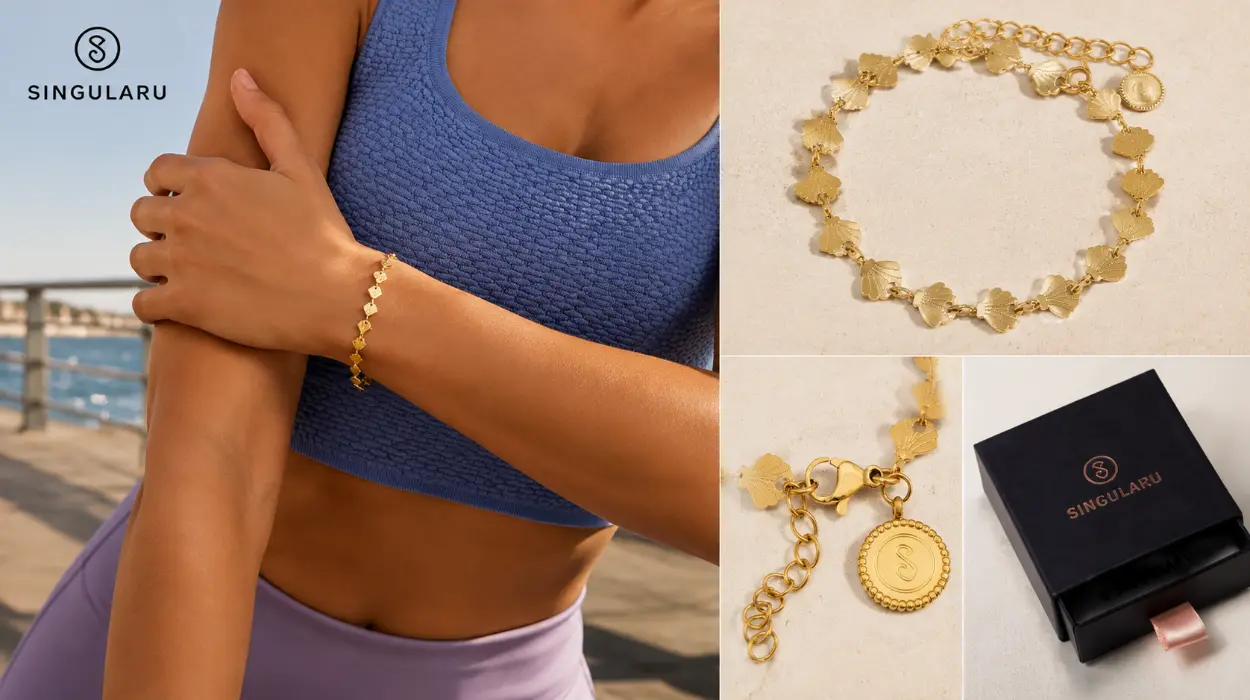 Pulsera Singularu Shells de acero con baño de oro de 18 kt para mujer