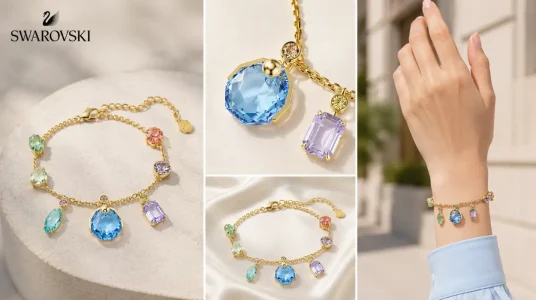 Pulsera Gema de Swarovski con cristales colgantes en tonos multicolor