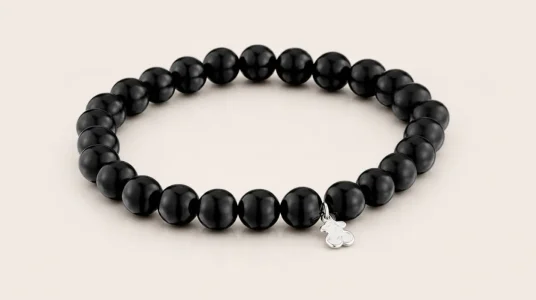 Pulsera elástica TOUS Basics de azabache con motivo de oso en plata para mujer