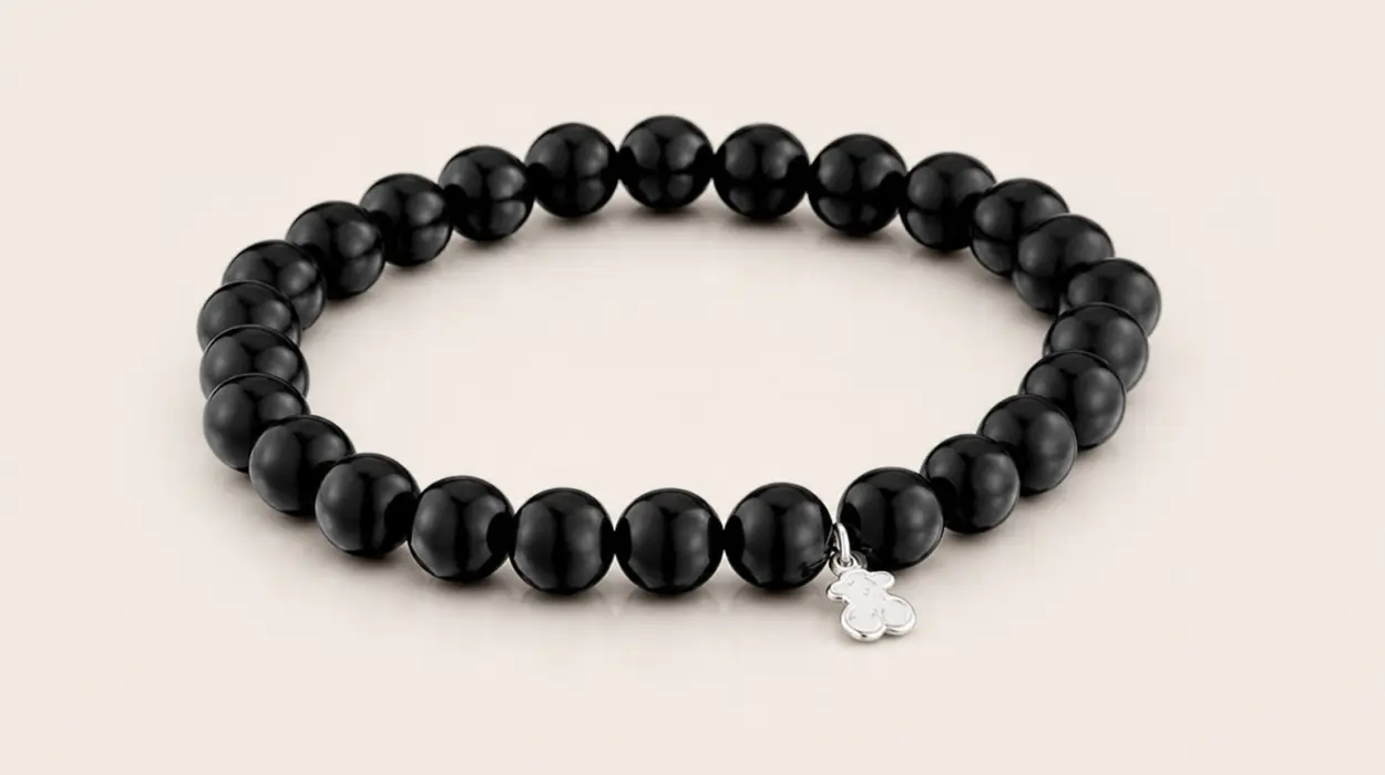 Pulsera elástica TOUS Basics de azabache con oso de plata de ley para mujer