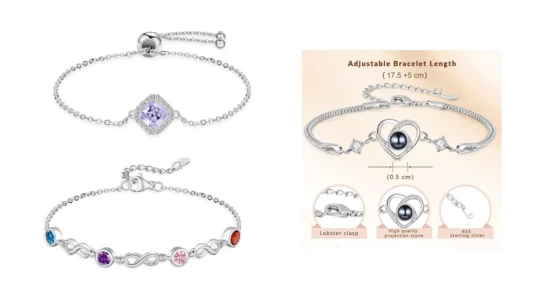 pulseras ajustables en plata de ley 925 con cristales