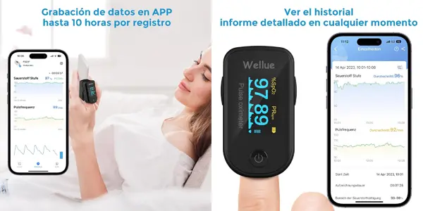 Pulsioxímetro de dedo WELLUE FS20FB con Bluetooth
