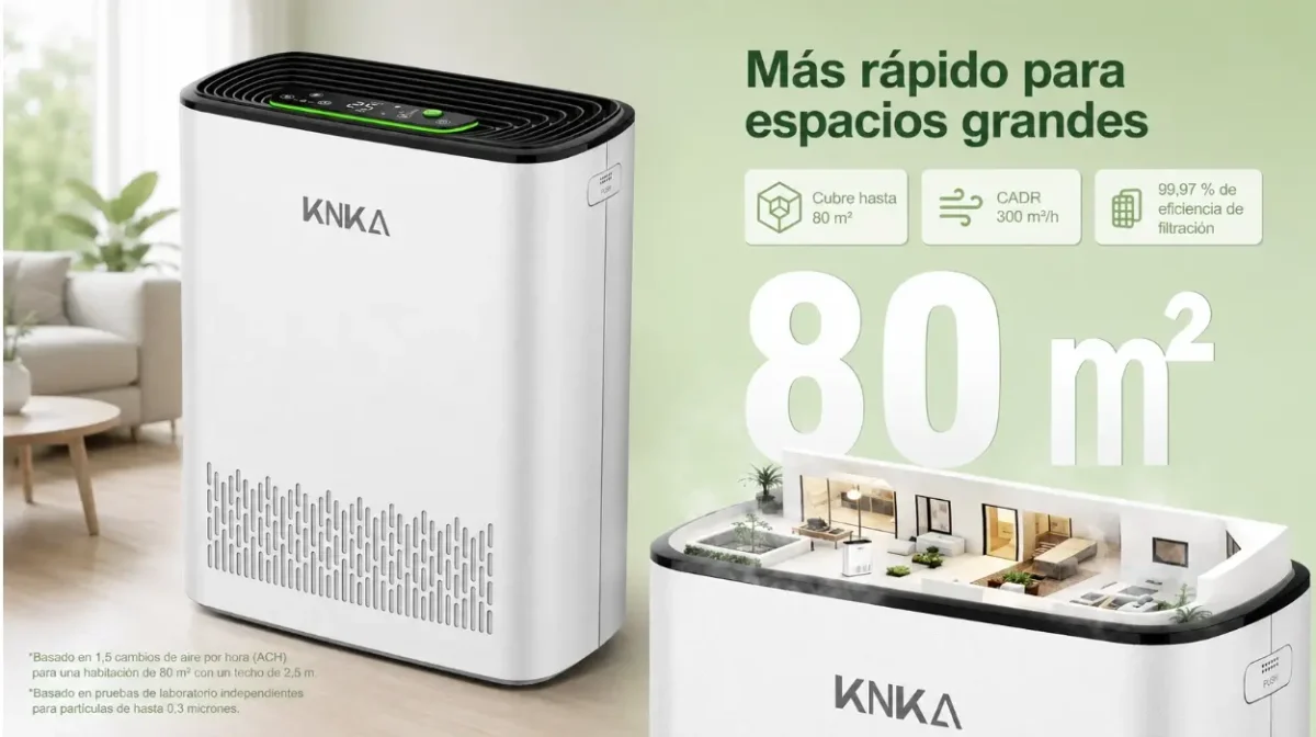 Aire limpio con el purificador KNKA HEPA: 300 m³/h, ideal para alergias y mascotas