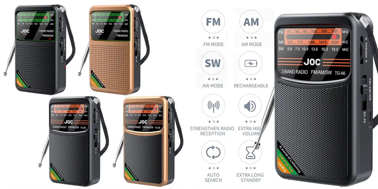 Radio portátil FM / AM JOC con funcionamiento a pilas