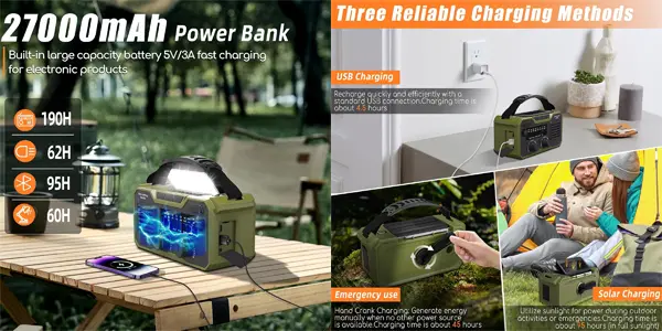 Radio solar de emergencia Sentasi de 27000 mAh