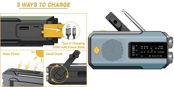 radio de emergencia STONEGO con manivela y carga solar