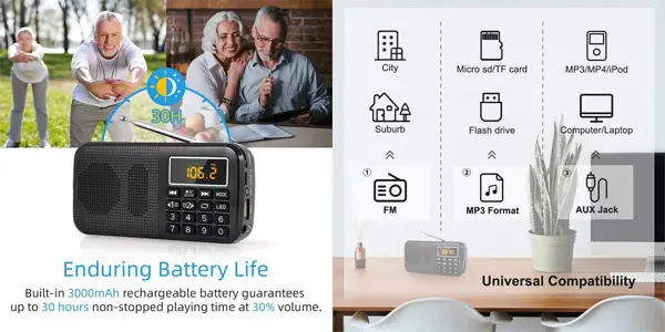 Radio FM portátil PRUNUS J-725