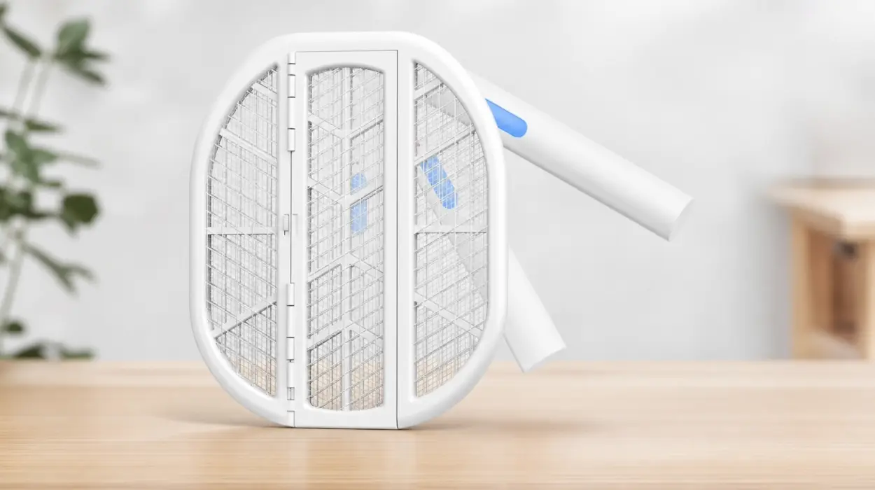 Raqueta anti mosquitos eléctrica AROEVE plegable de 4000V con luz azul y batería para uso en hogar o exterior