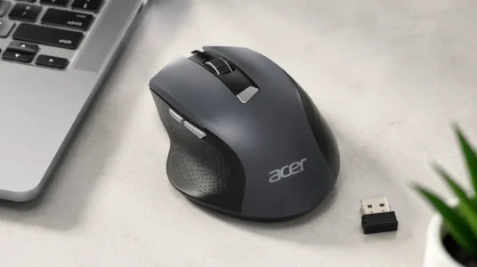 Ratón inalámbrico ergonómico Acer con 3 niveles de DPI ajustables, diseño cómodo y 6 botones