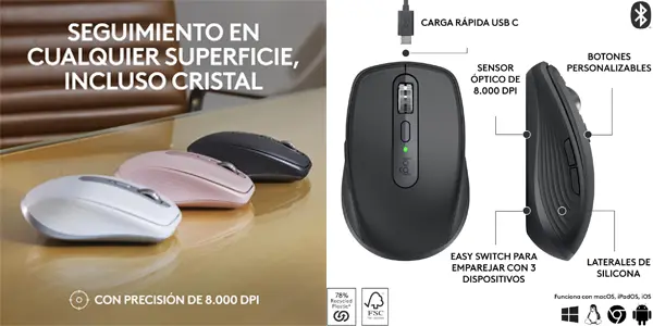 Ratón inalámbrico Logitech MX Anywhere 3S