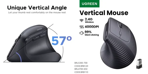 Ratón ergonómico inalámbrico UGREEN 2,4 Ghz