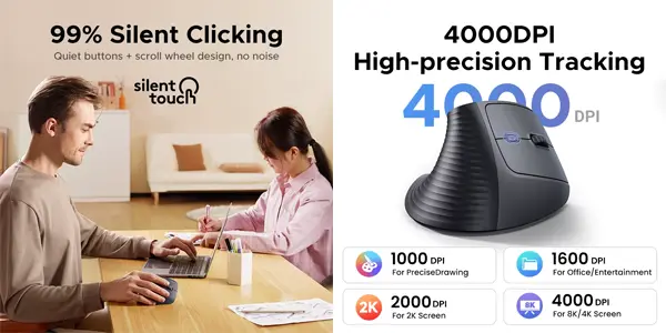 Ratón ergonómico inalámbrico UGREEN 2,4 Ghz