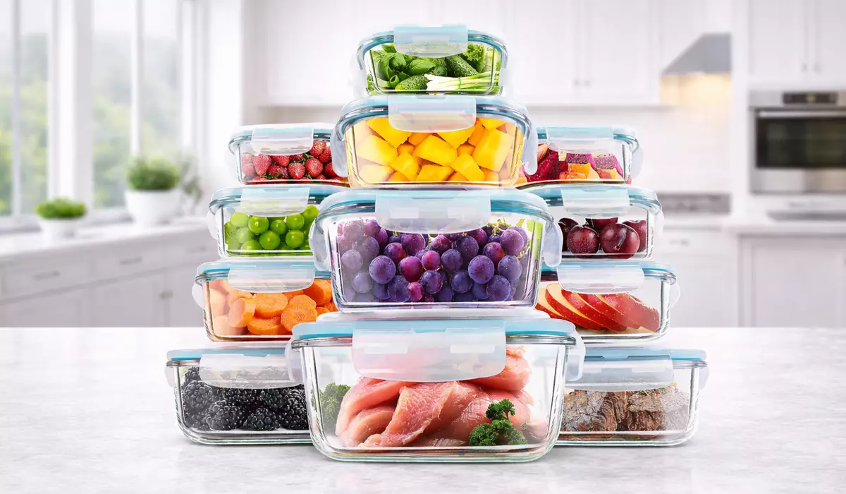 Pack de 12 recipientes de vidrio KICHLY con tapa hermética, aptos para microondas y lavavajillas, sin BPA