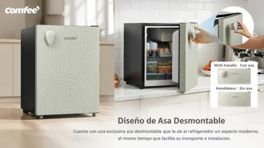 Refrigerador mini Comfee RCD48GF2EUY(E) de 43L con diseño retro y compartimiento enfriador