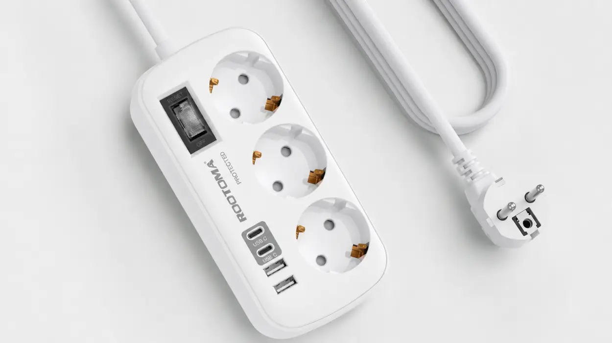 Regleta de enchufes con 3 tomas, 3 puertos USB-C y 2 USB-A
