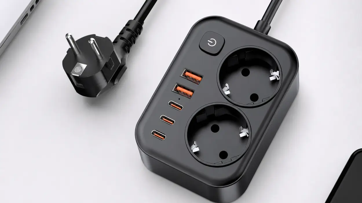 Regleta 7-en-1 con USB-C para carga rápida y protección contra sobretensiones