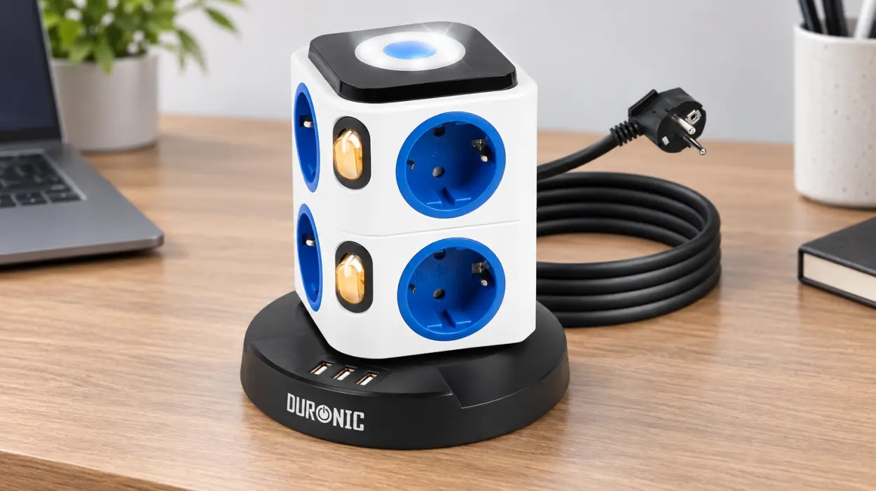 Regleta Duronic ET8L con 8 tomas, 3 puertos USB y luz nocturna táctil