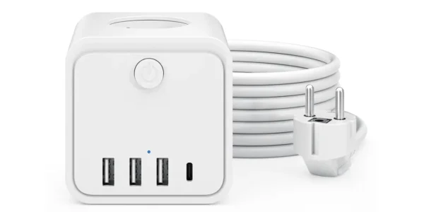 Regleta cubo 7 en 1 con 3 tomas de corriente, 3x USB y USB-C