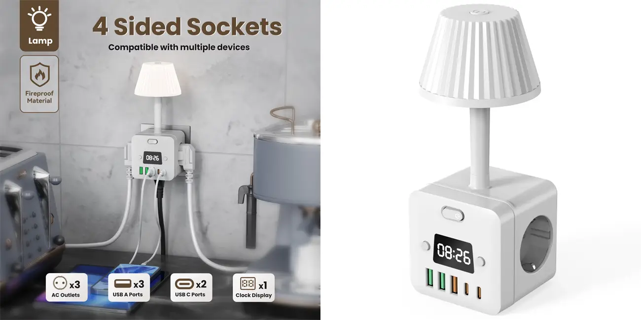 Regleta cubo con luz y reloj integrado