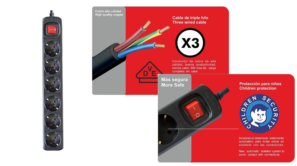 regleta de 6 tomas Silver Electronics con interruptor