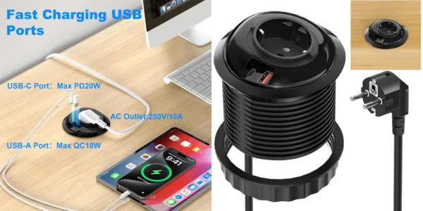 Regleta empotrable Sewingvr con USB-C 20W y USB 18W